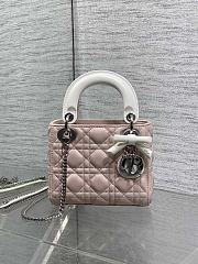 Kitlife Dior Lady Mini Bag With Chain Latte and Pink Cannage Lambskin With Bow 44531 17×15×7cm  - 1