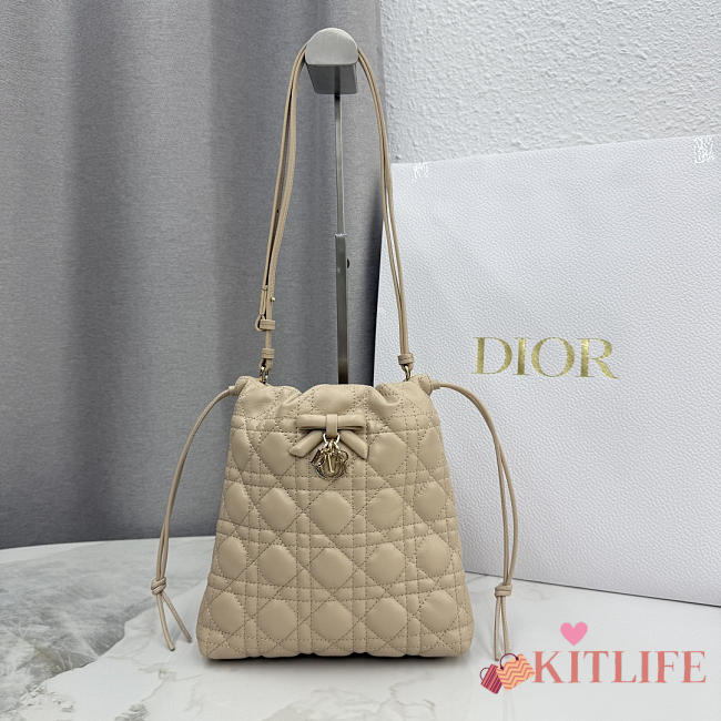Kitlife Dior Adiorable Mini Bucket Bag Beige Cannage Lambskin 20x22x5.5cm - 1