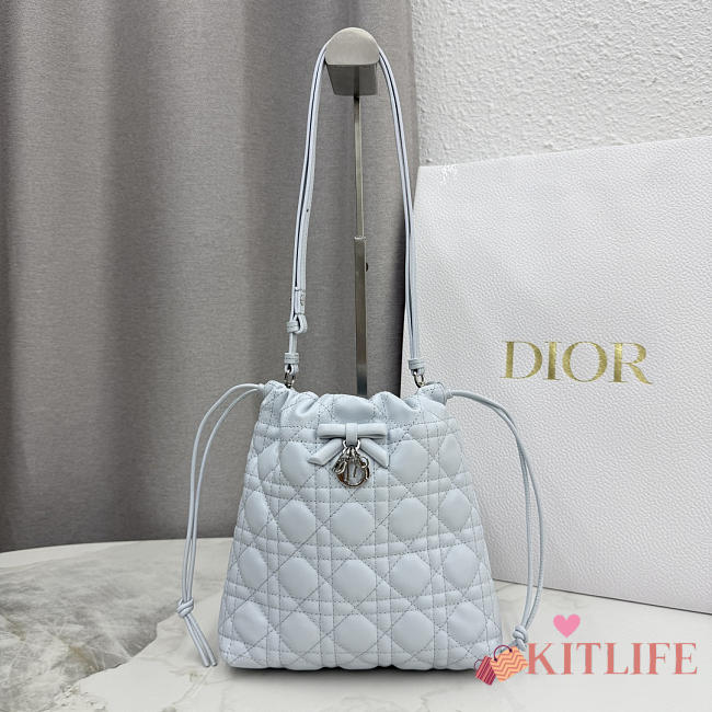 Kitlife Dior Adiorable Mini Bucket Bag Light Blue Cannage Lambskin 20x22x5.5cm - 1