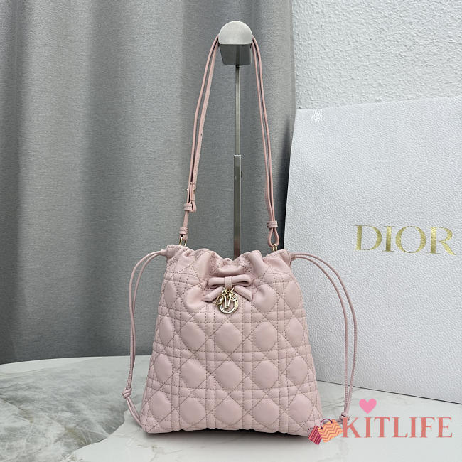 Kitlife Dior Adiorable Mini Bucket Bag Pink Cannage Lambskin 20x22x5.5cm - 1