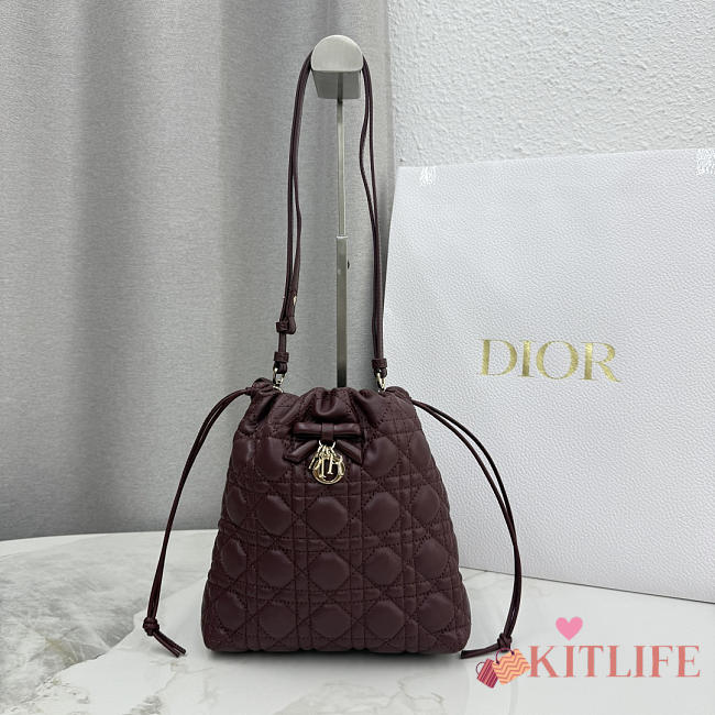 Kitlife Dior Adiorable Mini Bucket Bag Burgundy Cannage Lambskin 20x22x5.5cm - 1