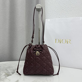 Kitlife Dior Adiorable Mini Bucket Bag Burgundy Cannage Lambskin 20x22x5.5cm