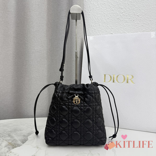 Kitlife Dior Adiorable Mini Bucket Bag Black Cannage Lambskin 20x22x5.5cm - 1