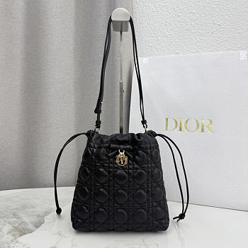 Kitlife Dior Adiorable Mini Bucket Bag Black Cannage Lambskin 20x22x5.5cm
