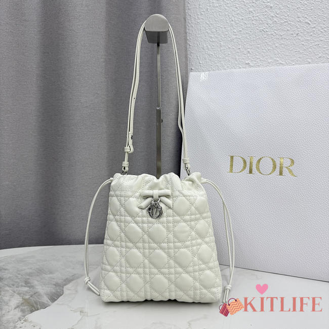 Kitlife Dior Adiorable Mini Bucket Bag White Cannage Lambskin 20x22x5.5cm  - 1