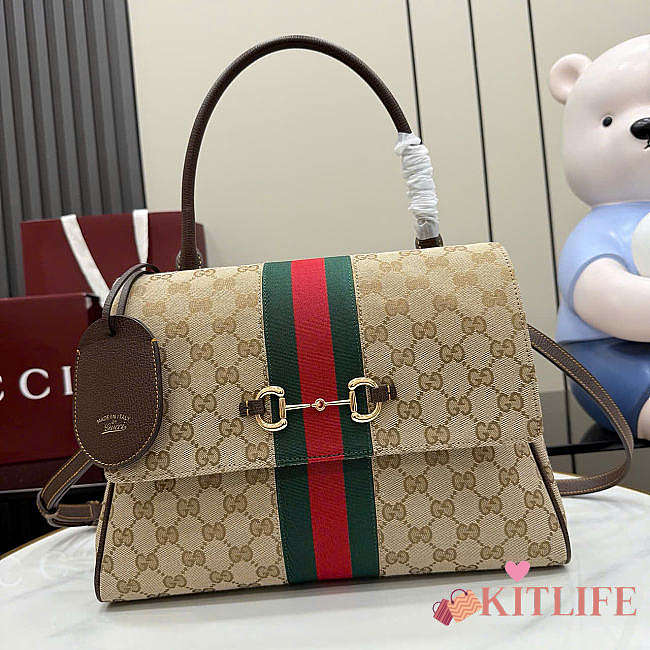 Kitife Gucci Paparazzo Large Top Handle Bag Sand & Brown GG Canvas ‎875019 37x29x13cm - 1