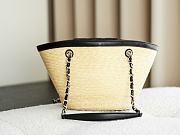 Kitlife Chanel Small Shopping Tote Bag Beige Raffia and Black Lambskin 18x40x13cm - 2