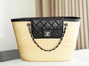Kitlife Chanel Large Shopping Tote Bag Beige Raffia and Black Lambskin 26x53x18cm - 1
