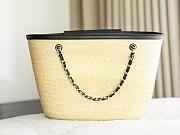 Kitlife Chanel Large Shopping Tote Bag Beige Raffia and Black Lambskin 26x53x18cm - 6