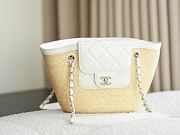 Kitlife Chanel Small Shopping Tote Bag Beige Raffia and White Lambskin 18x40x13cm - 1