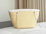 Kitlife Chanel Small Shopping Tote Bag Beige Raffia and White Lambskin 18x40x13cm - 3