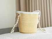 Kitlife Chanel Small Shopping Tote Bag Beige Raffia and White Lambskin 18x40x13cm - 2