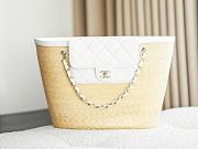 Kitlife Chanel Large Shopping Tote Bag Beige Raffia and White Lambskin 26x53x18cm - 1
