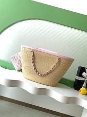 Kitlife Chanel Large Shopping Tote Bag Beige Raffia and Pink Lambskin 26x53x18cm - 5