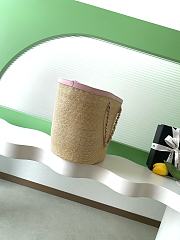 Kitlife Chanel Large Shopping Tote Bag Beige Raffia and Pink Lambskin 26x53x18cm - 3