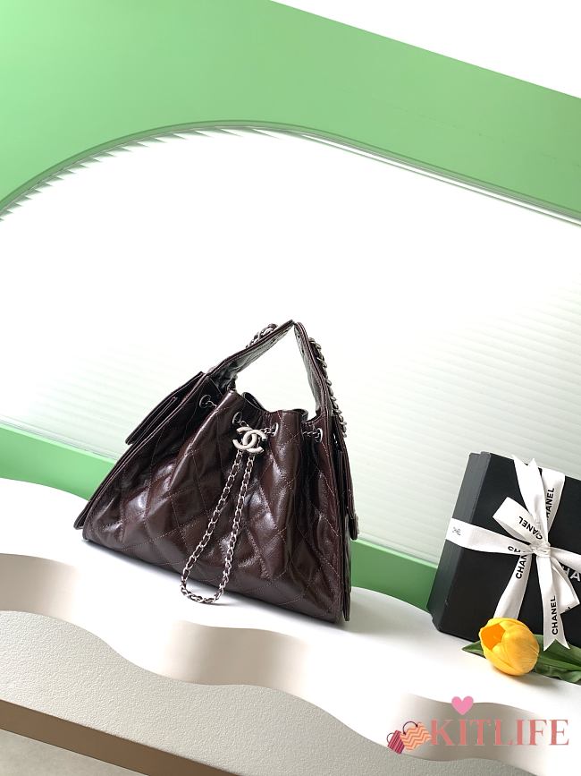 Kitlife Chanel 25C Drawstring Bucket Hobo Bag Dark Brown Glossy Calfskin AS5293 30×26×14cm  - 1