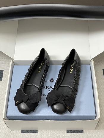 Kitlife Prada Bow Elasticated Black Leather Ballet Flats