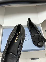 Kitlife Prada Bow Elasticated Black Leather Ballet Flats - 6