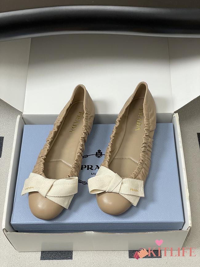 Kitlife Prada Bow Elasticated Beige Leather Ballet Flats - 1