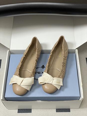 Kitlife Prada Bow Elasticated Beige Leather Ballet Flats
