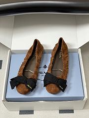 Kitlife Prada Bow Elasticated Brown Suede Leather Ballet Flats - 1