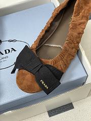Kitlife Prada Bow Elasticated Brown Suede Leather Ballet Flats - 6