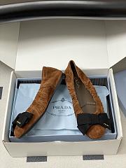 Kitlife Prada Bow Elasticated Brown Suede Leather Ballet Flats - 2