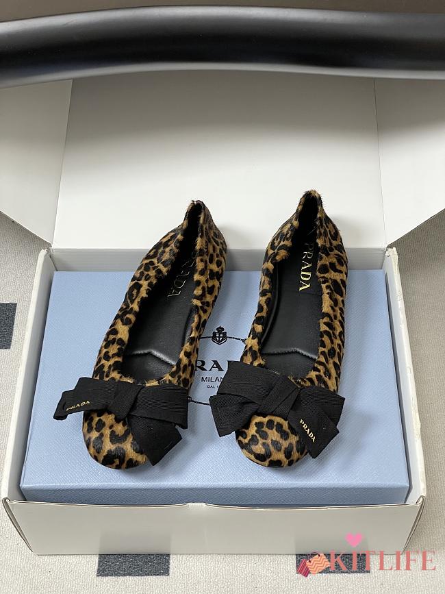 Kitlife Prada Bow Elasticated Leopard Printed Suede Leather Ballet Flats  - 1