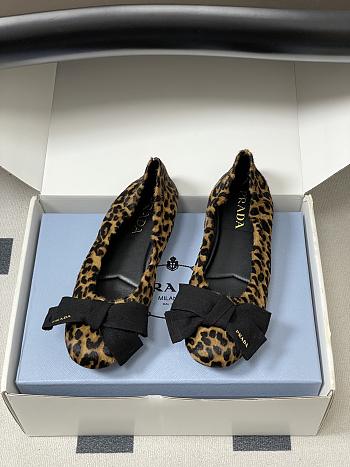 Kitlife Prada Bow Elasticated Leopard Printed Suede Leather Ballet Flats 
