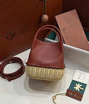 Kitlife Loro Piana Bale Micro Braided Wicker & Brown Leather Shoulder Bag 16x13x13cm - 1