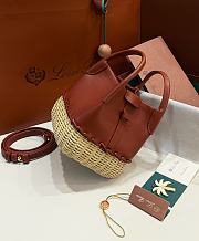 Kitlife Loro Piana Bale Micro Braided Wicker & Brown Leather Shoulder Bag 16x13x13cm - 6