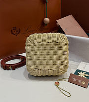 Kitlife Loro Piana Bale Micro Braided Wicker & Brown Leather Shoulder Bag 16x13x13cm - 5