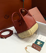 Kitlife Loro Piana Bale Micro Braided Wicker & Brown Leather Shoulder Bag 16x13x13cm - 3