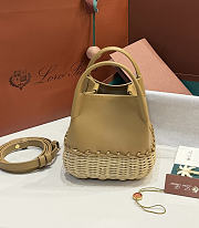 Kitlife Loro Piana Bale Micro Braided Wicker & Beige Leather Shoulder Bag 16x13x13cm - 1