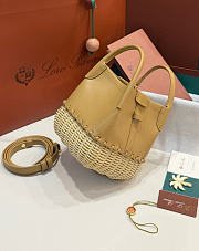 Kitlife Loro Piana Bale Micro Braided Wicker & Beige Leather Shoulder Bag 16x13x13cm - 5