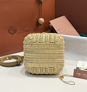 Kitlife Loro Piana Bale Micro Braided Wicker & Beige Leather Shoulder Bag 16x13x13cm - 6