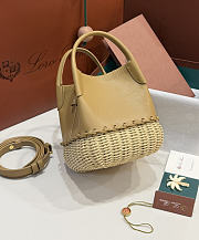 Kitlife Loro Piana Bale Micro Braided Wicker & Beige Leather Shoulder Bag 16x13x13cm - 3