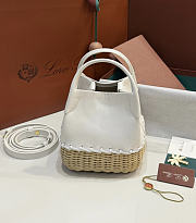 Kitlife Loro Piana Bale Micro Braided Wicker & White Leather Shoulder Bag 16x13x13cm - 1