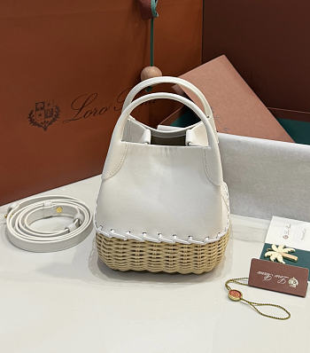 Kitlife Loro Piana Bale Micro Braided Wicker & White Leather Shoulder Bag 16x13x13cm