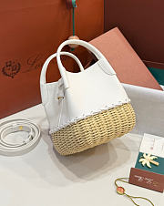 Kitlife Loro Piana Bale Micro Braided Wicker & White Leather Shoulder Bag 16x13x13cm - 2