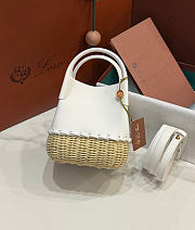 Kitlife Loro Piana Bale Micro Braided Wicker & White Leather Shoulder Bag 16x13x13cm - 5