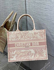 Kitlife Dior Book Tote Pink Toile de Jouy Stripes Embroidery 36.5x28x14cm - 1