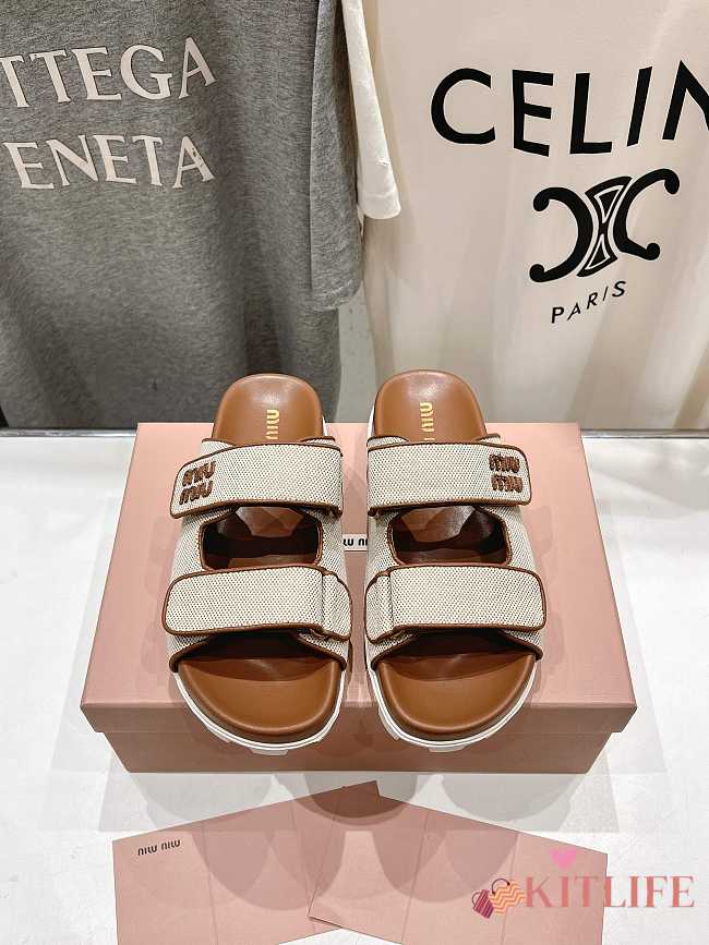 Kitlife Miu Miu Canvas Slides Beige & Brown - 1