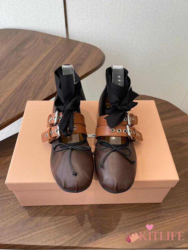 Kitlife Miu Miu Dark Brown Nappa And Calf Leather Ballerinas - 1