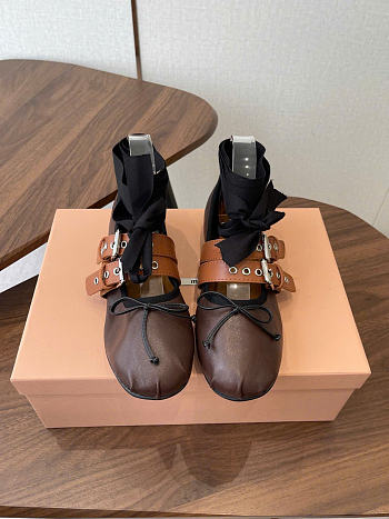 Kitlife Miu Miu Dark Brown Nappa And Calf Leather Ballerinas