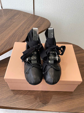 Kitlife Miu Miu Black Nappa And Calf Leather Ballerinas