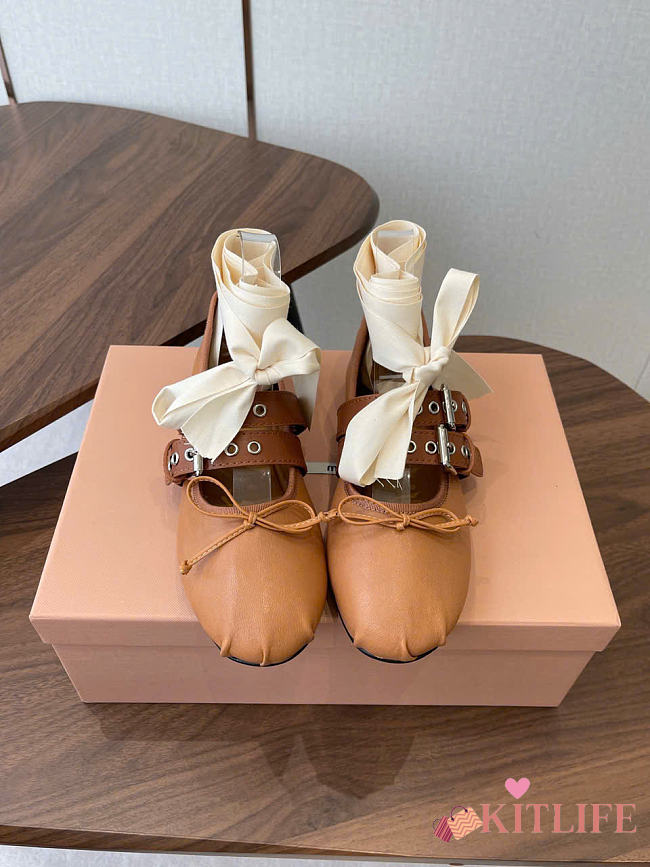 Kitlife Miu Miu Brown Nappa And Calf Leather Ballerinas - 1