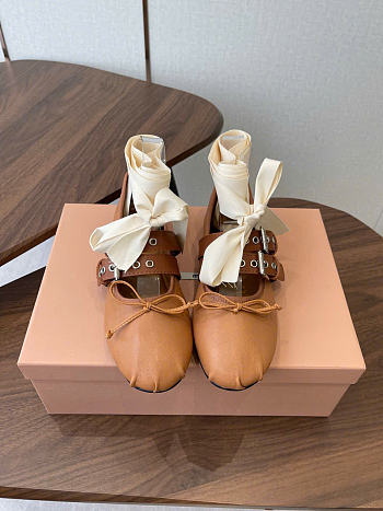 Kitlife Miu Miu Brown Nappa And Calf Leather Ballerinas