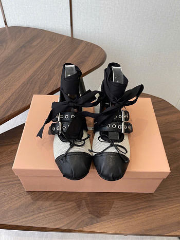 Kitlife Miu Miu Canvas And Black Leather Ballerinas