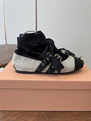 Kitlife Miu Miu Canvas And Black Leather Ballerinas - 2